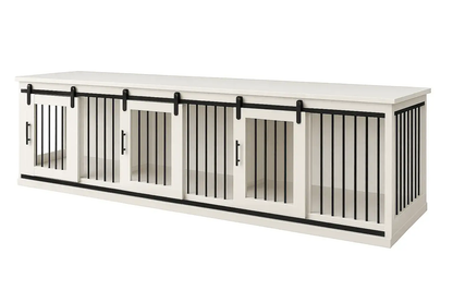 The Villa - Arctic Barn Door Style Triple Wooden Dog Crate With Bars - Arctic image