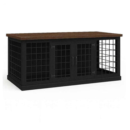 The DUO – Night Sky Hinged Style Double Wooden Dog Crate With Mesh image 5