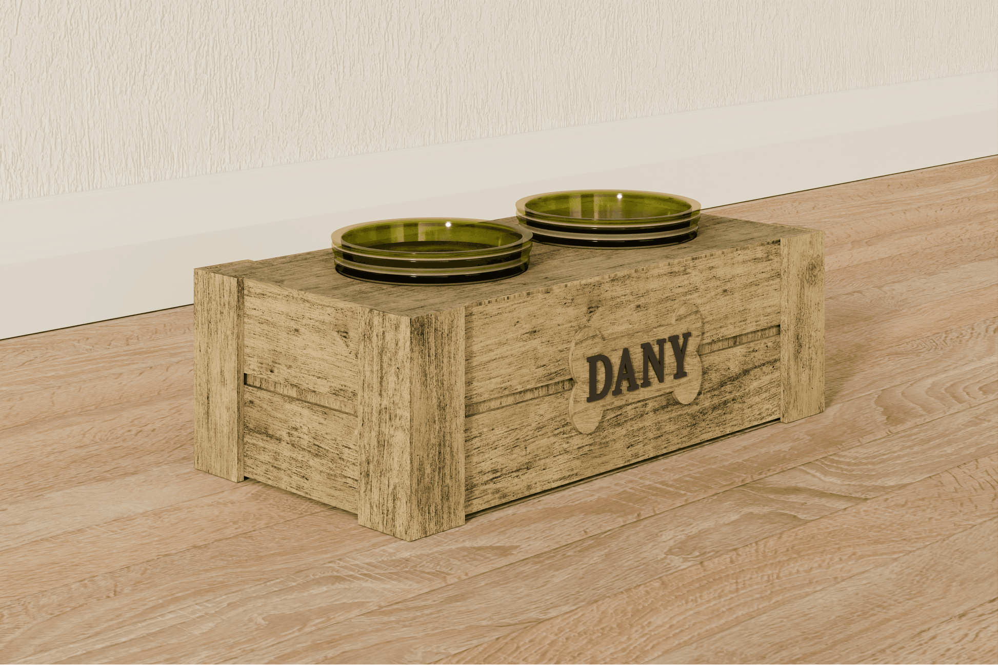 Double Rustic Wooden Dog Feeder image 2