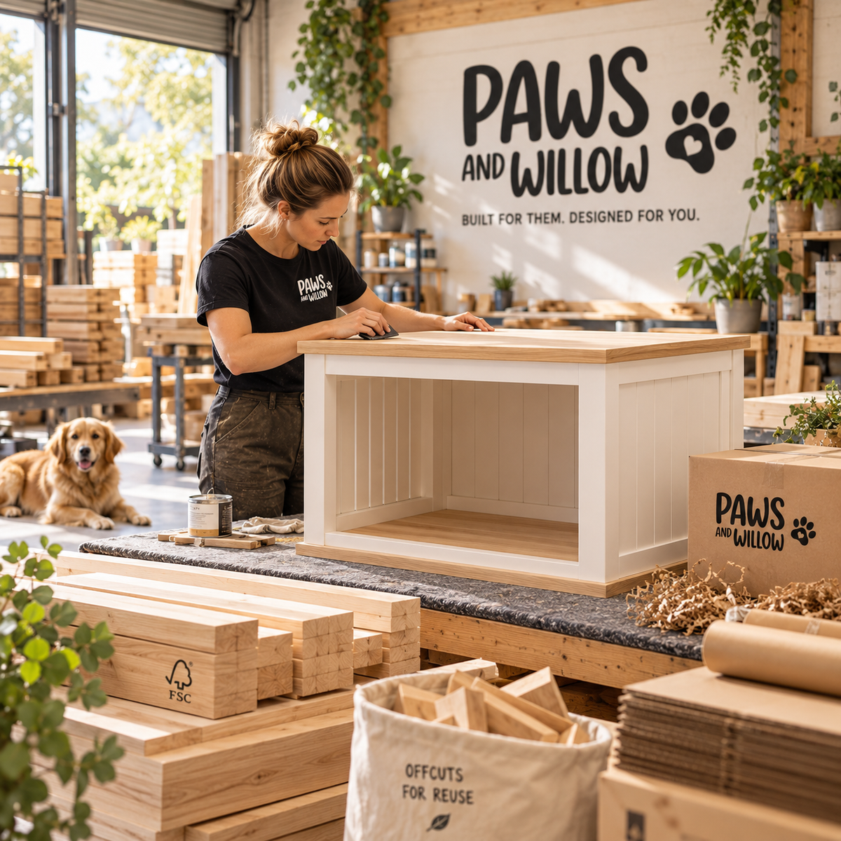 Paws & Willow sustainable timber furniture manufacturing.
